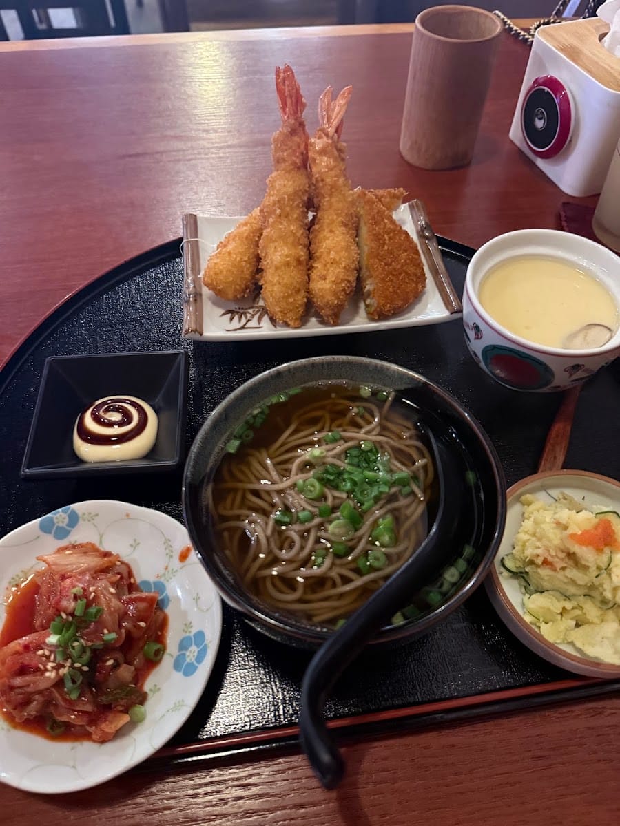 Prawn tempura with soba broth and chawanmushi at Kulai